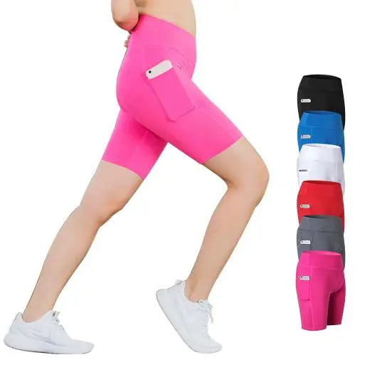 women workout shorts with elastic waistband and pocket

