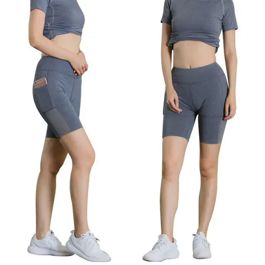 stretch yoga shorts with phone pocket for workouts
