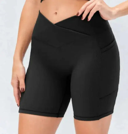 women cross waist yoga shorts with pockets high waist
