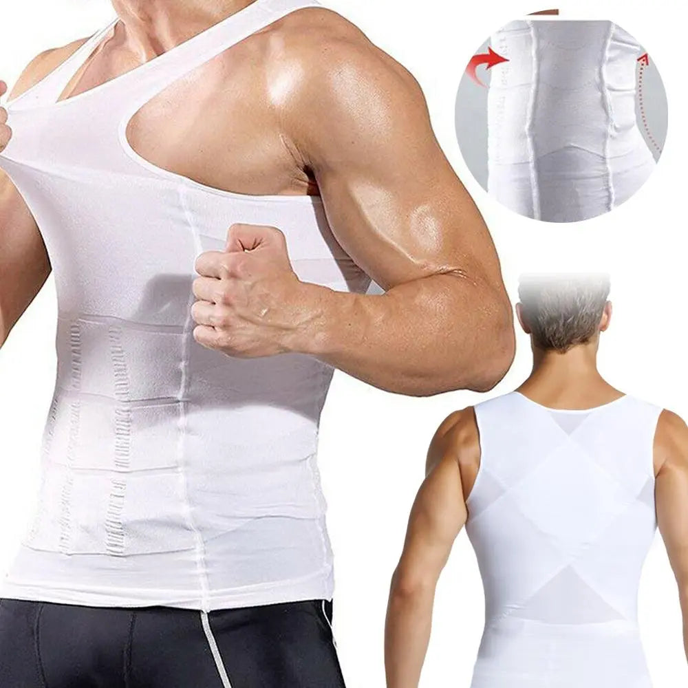 Men's Slimming Vest Body Shaper Corrective Posture Belly Compression Pink Iolaus
