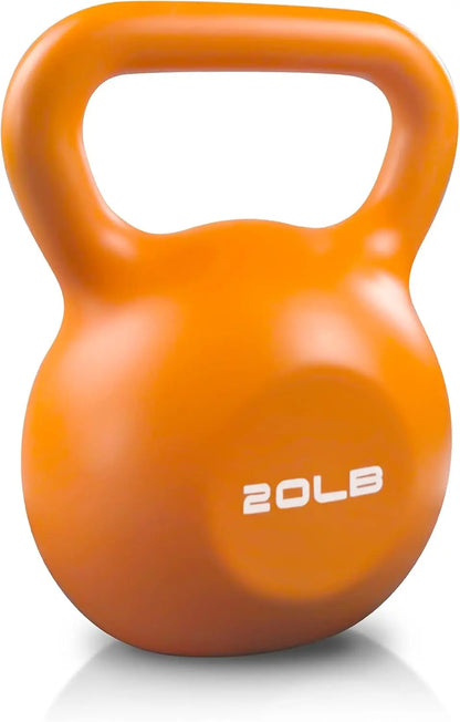 vinyl coated kettlebell with comfortable wide handle grip
