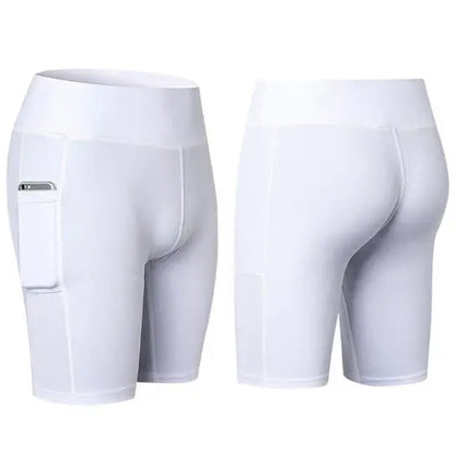 stretch yoga shorts with phone pocket for workouts
