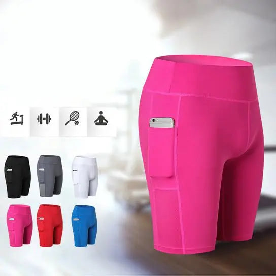 stretch yoga shorts with phone pocket for workouts
