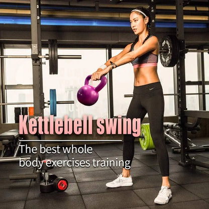vinyl coated kettlebell with comfortable wide handle grip
