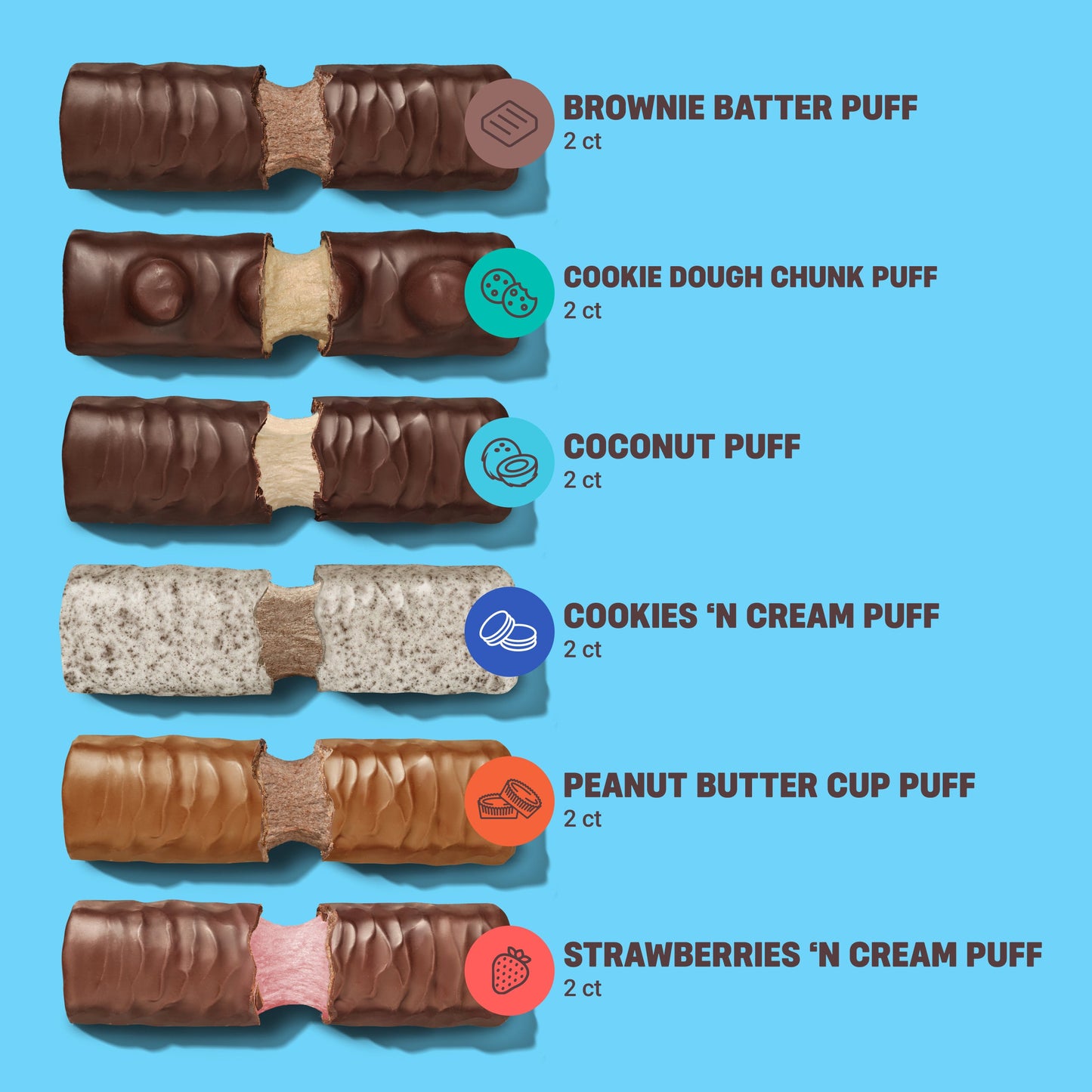 built puff mixed box with cookie dough and brownie flavors
