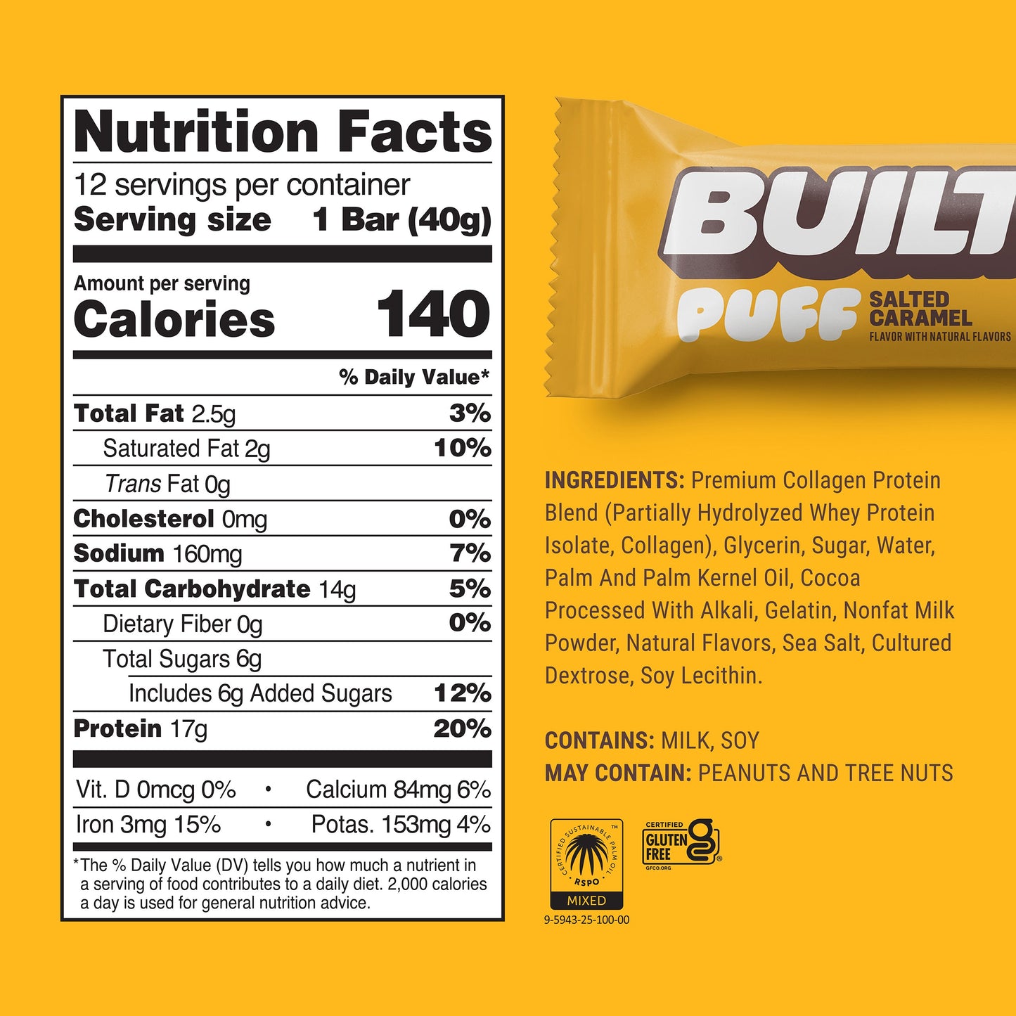 marshmallow protein puff with caramel flavor coating
