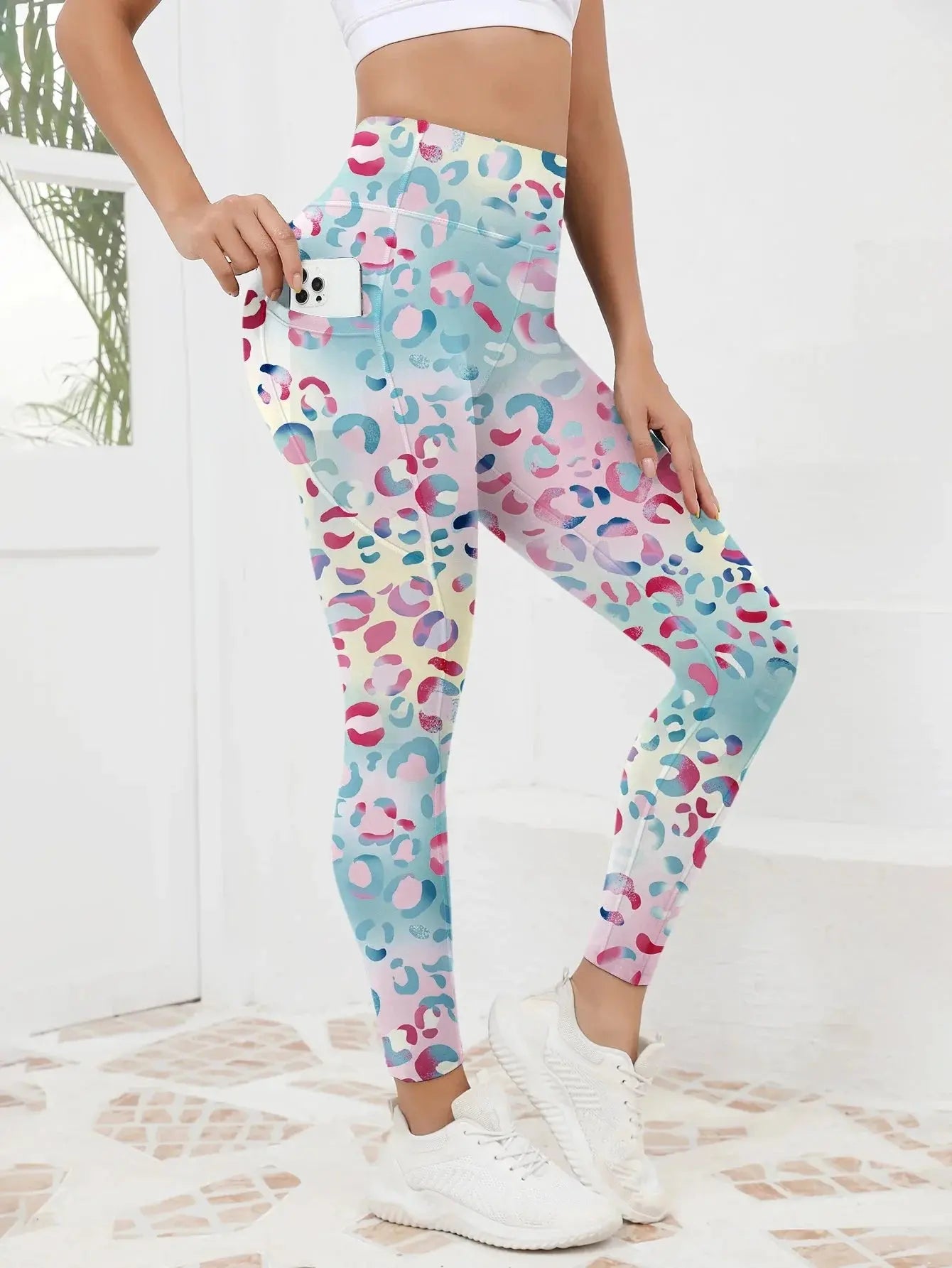 Printed High-Waist Pocket Fitness Pants Women FitiqueFit