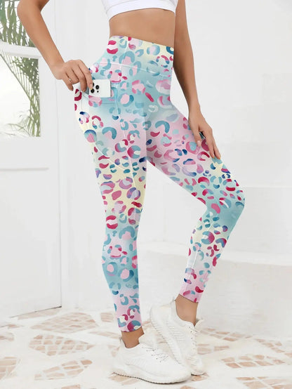 Printed High-Waist Pocket Fitness Pants Women FitiqueFit