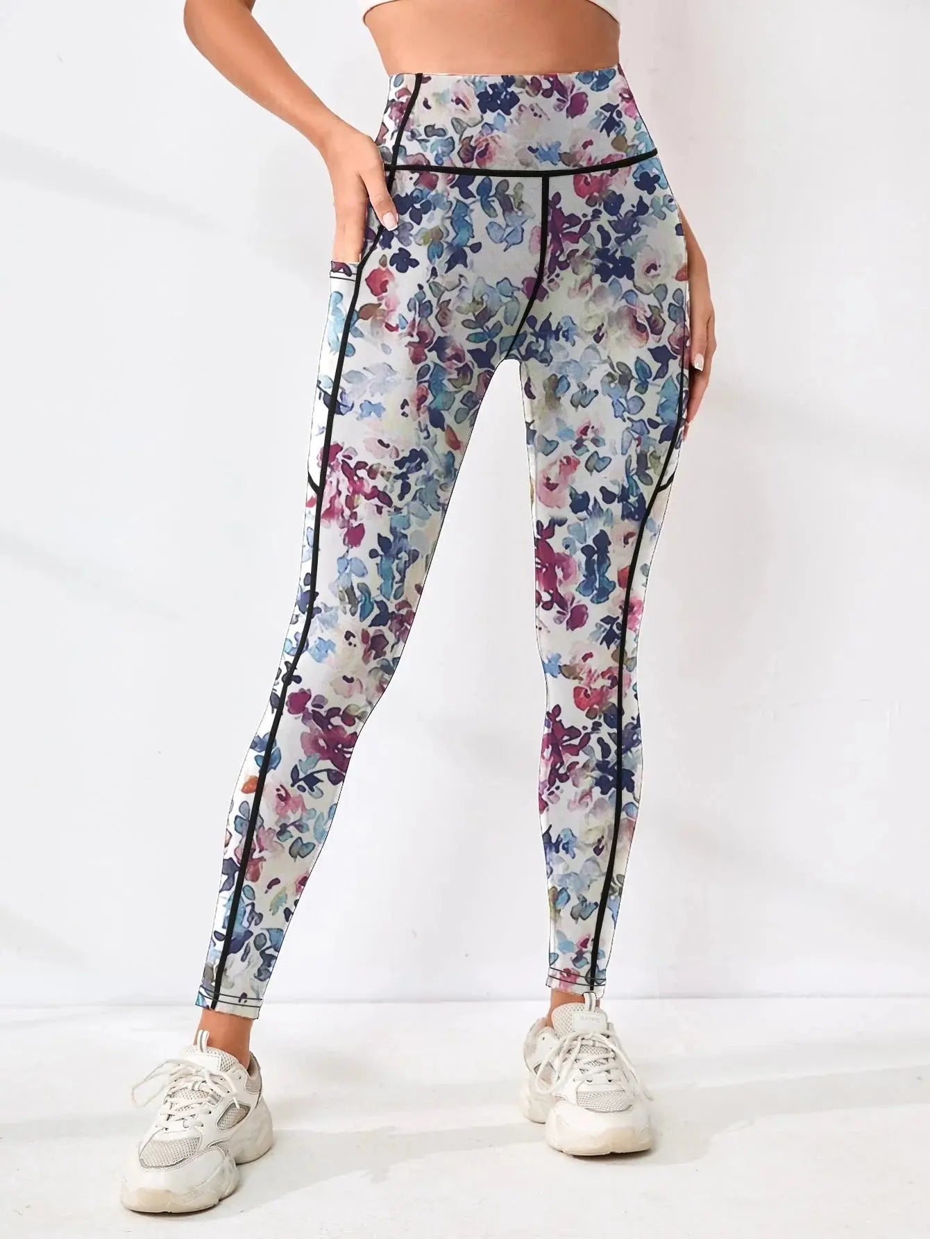 Printed High-Waist Pocket Fitness Pants Women FitiqueFit