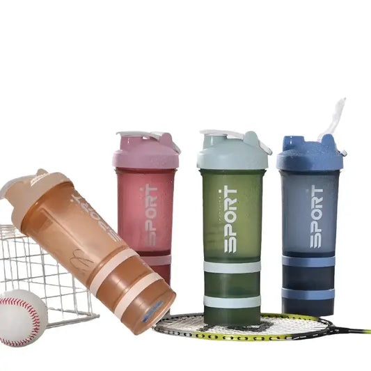 450ml Plastic Water Bottle Three Layer Protein Shaker 24 Hour Sport