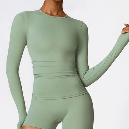 Women Yoga T-shirts Solid Sports Top Long Sleeve