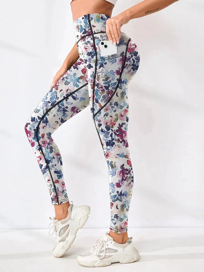 Printed High-Waist Pocket Fitness Pants Women FitiqueFit