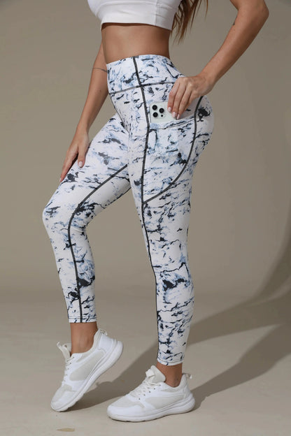 Printed High-Waist Pocket Fitness Pants Women FitiqueFit