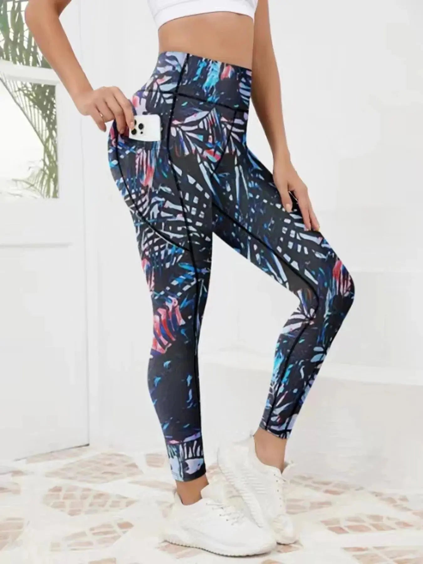 Printed High-Waist Pocket Fitness Pants Women FitiqueFit