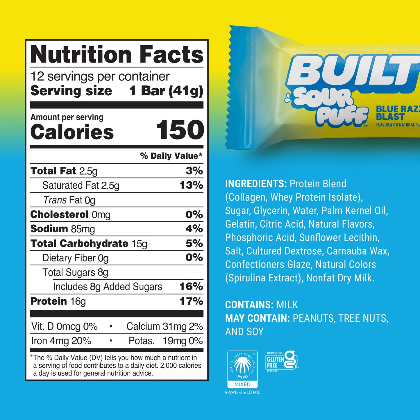 blue raspberry flavored protein snack marshmallow puff
