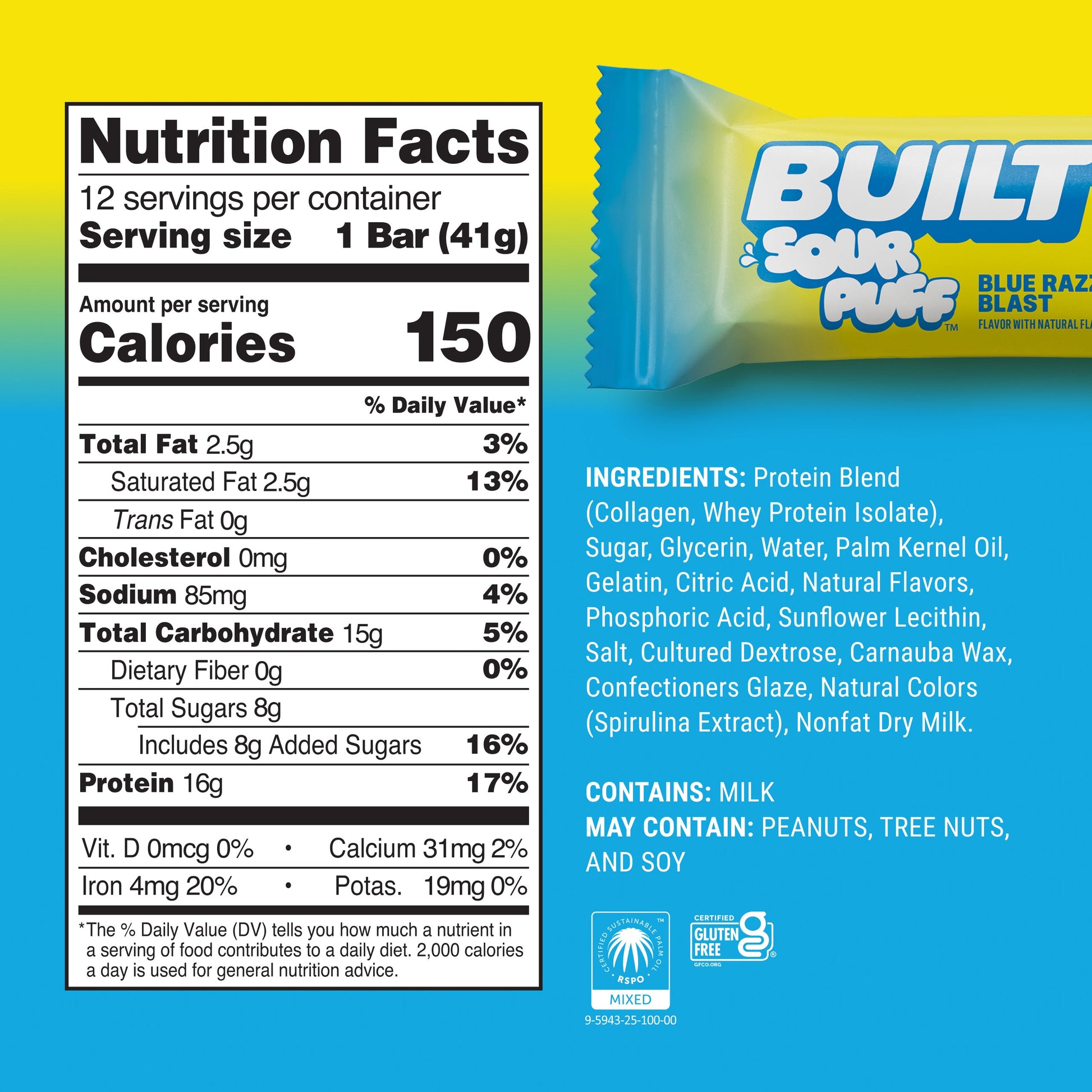 blue raspberry flavored protein snack marshmallow puff
