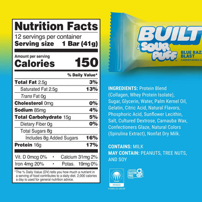 blue raspberry flavored protein snack marshmallow puff
