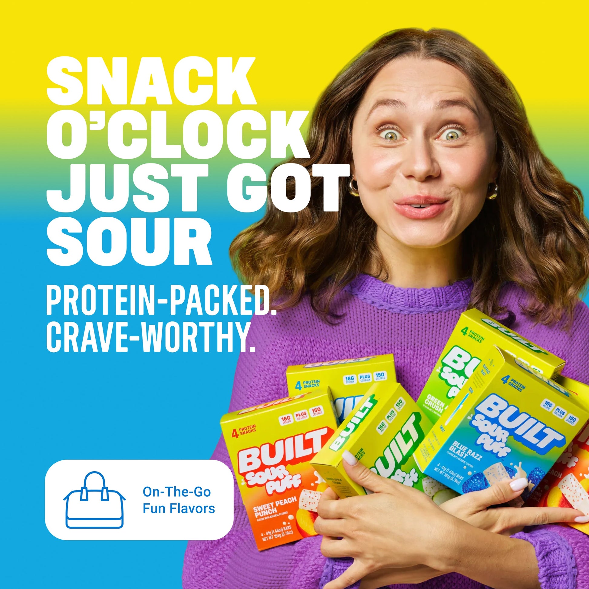 blue razz blast sour puff protein snack box 12 pack
