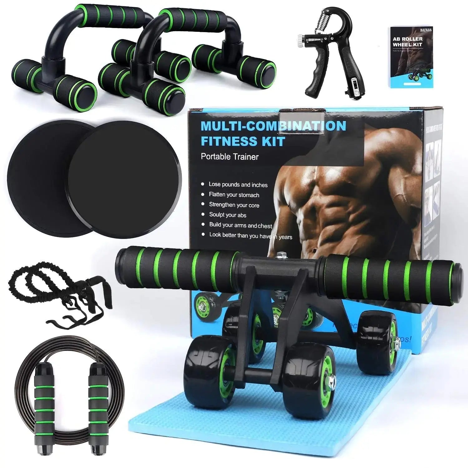 10 in 1 fitness kit with ab roller and resistance bands