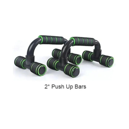home workout equipment set with push up bars and jump rope
