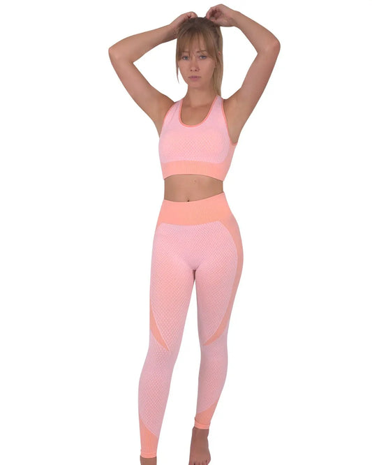 pink seamless leggings and sports bra workout set
