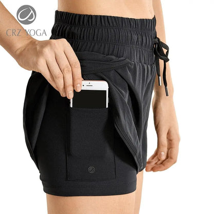 women 2 in 1 running shorts with built in liner