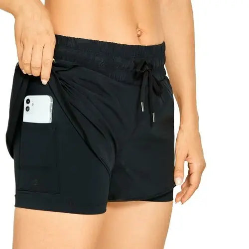 women fitness shorts with inner support liner