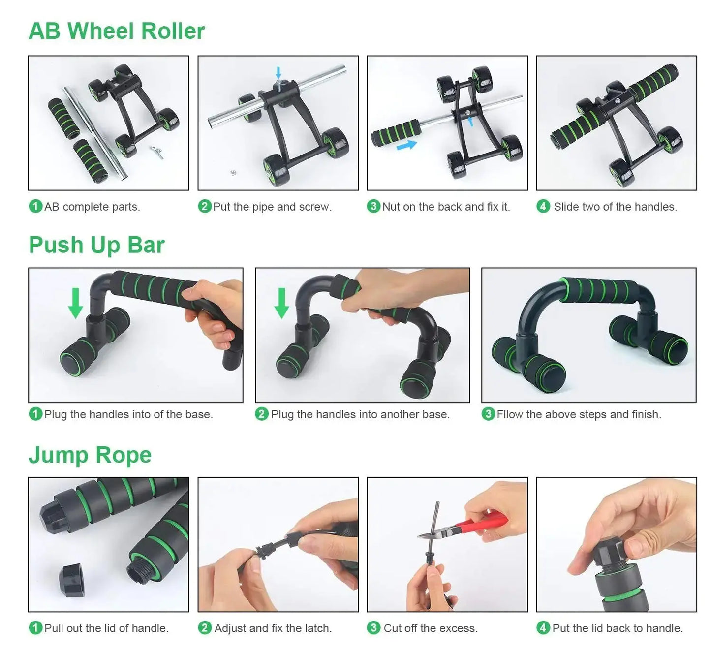 home workout equipment set with push up bars and jump rope
